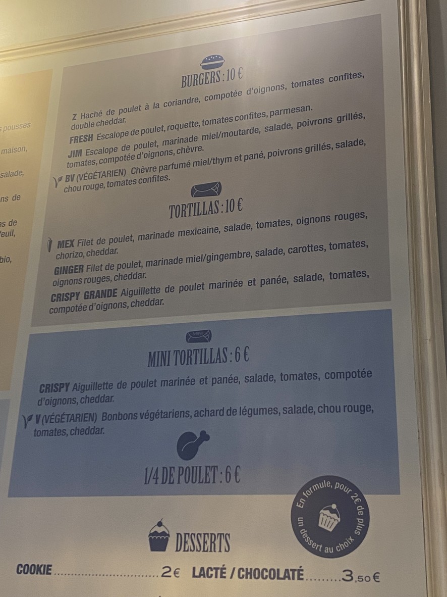 Poulet Poulette menu 3