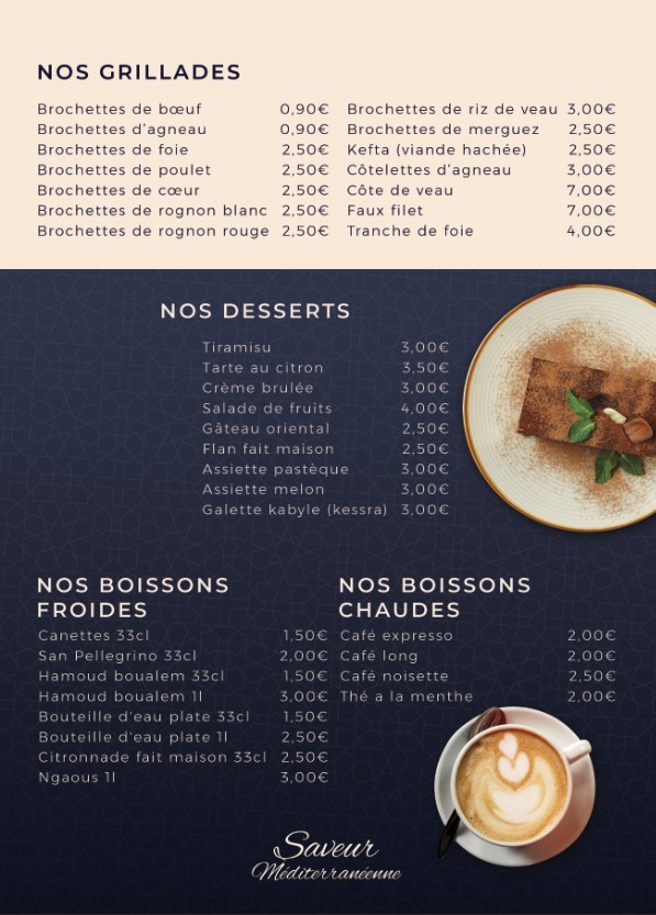 Restaurant Saveur Méditerranéenne menu 3