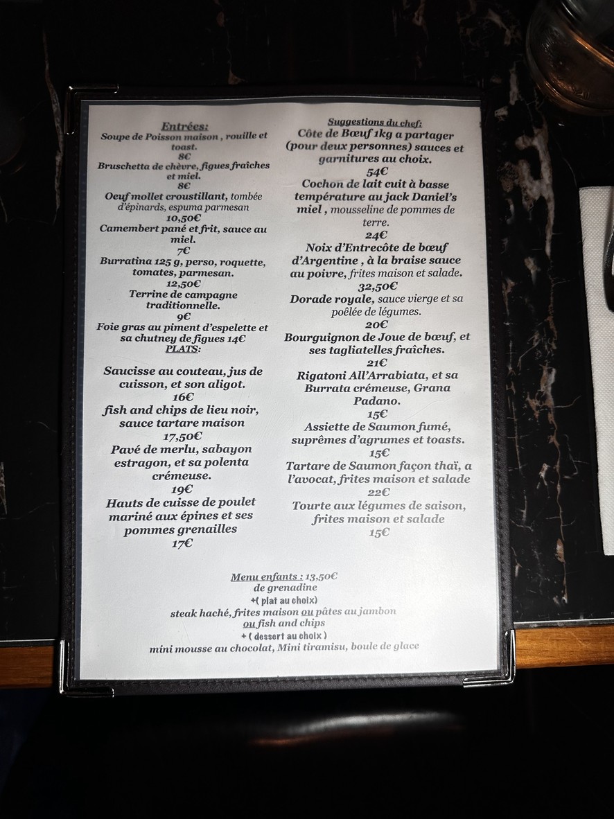 Monsieur Culbuto - Brasserie & Bar Paris 20 menu 1