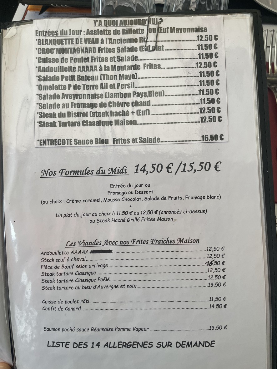 Le central café menu 1