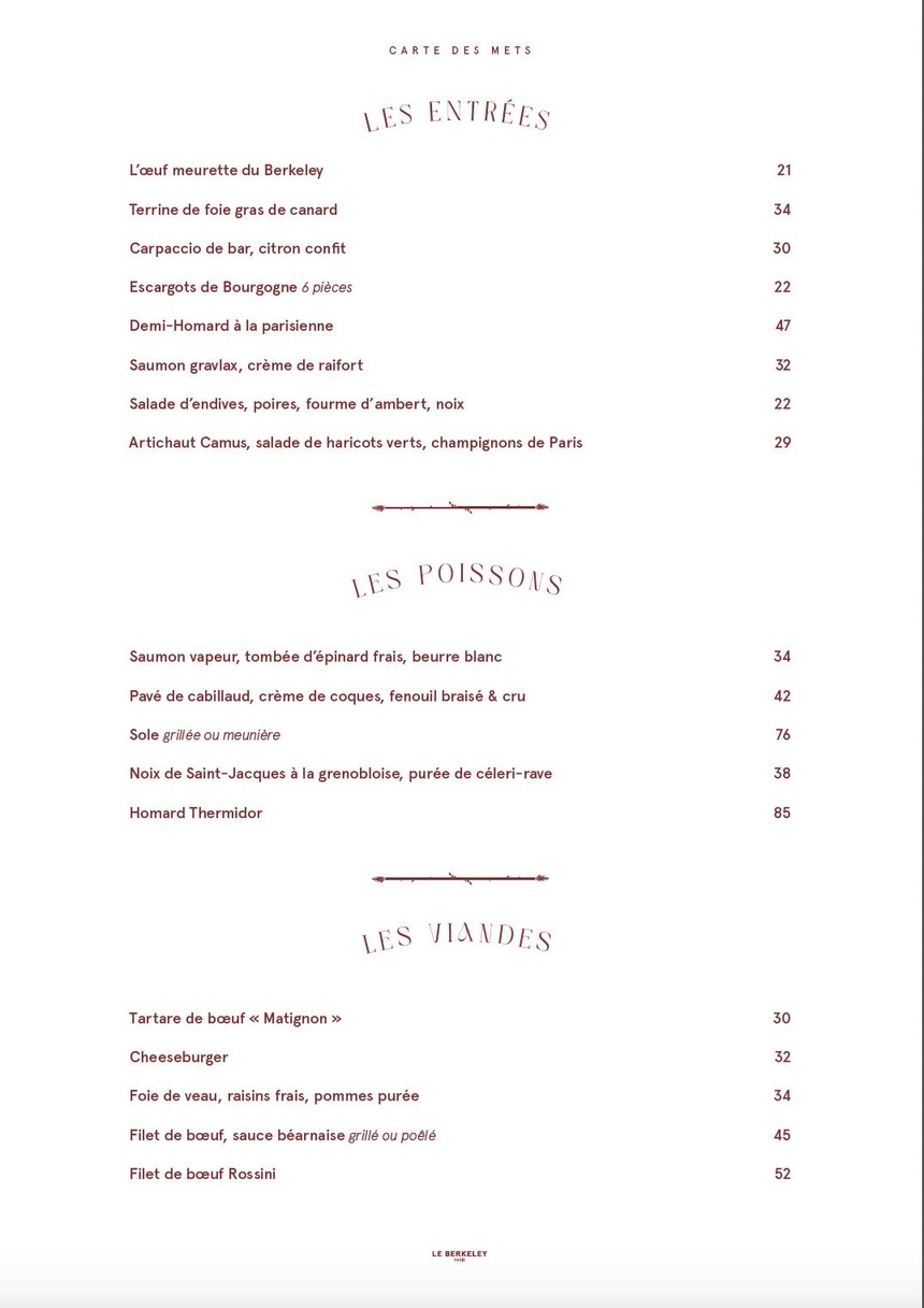 Le Berkeley menu 1