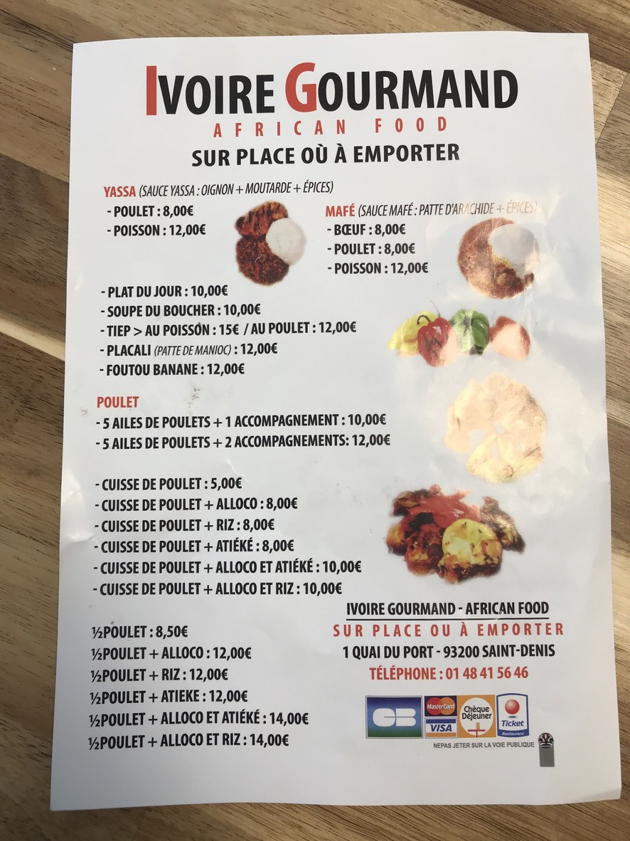 L'Ivoire Gourmand menu 1