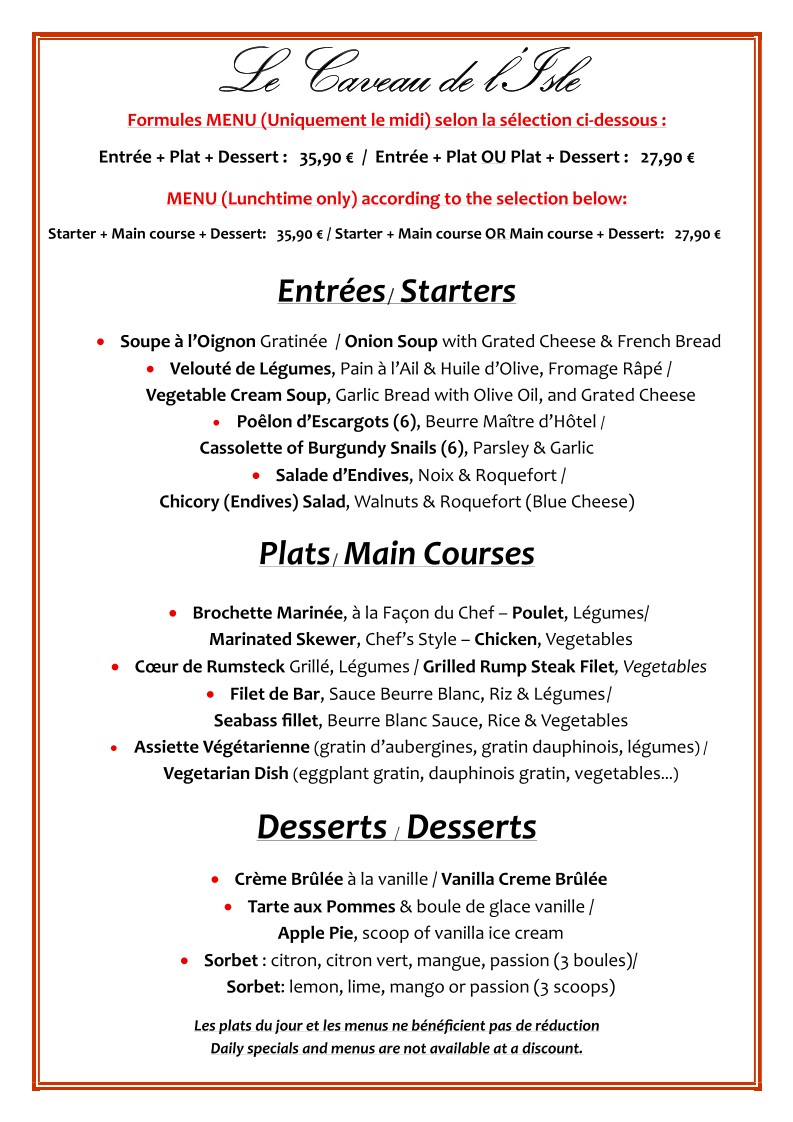 Caveau de L'Isle menu 2