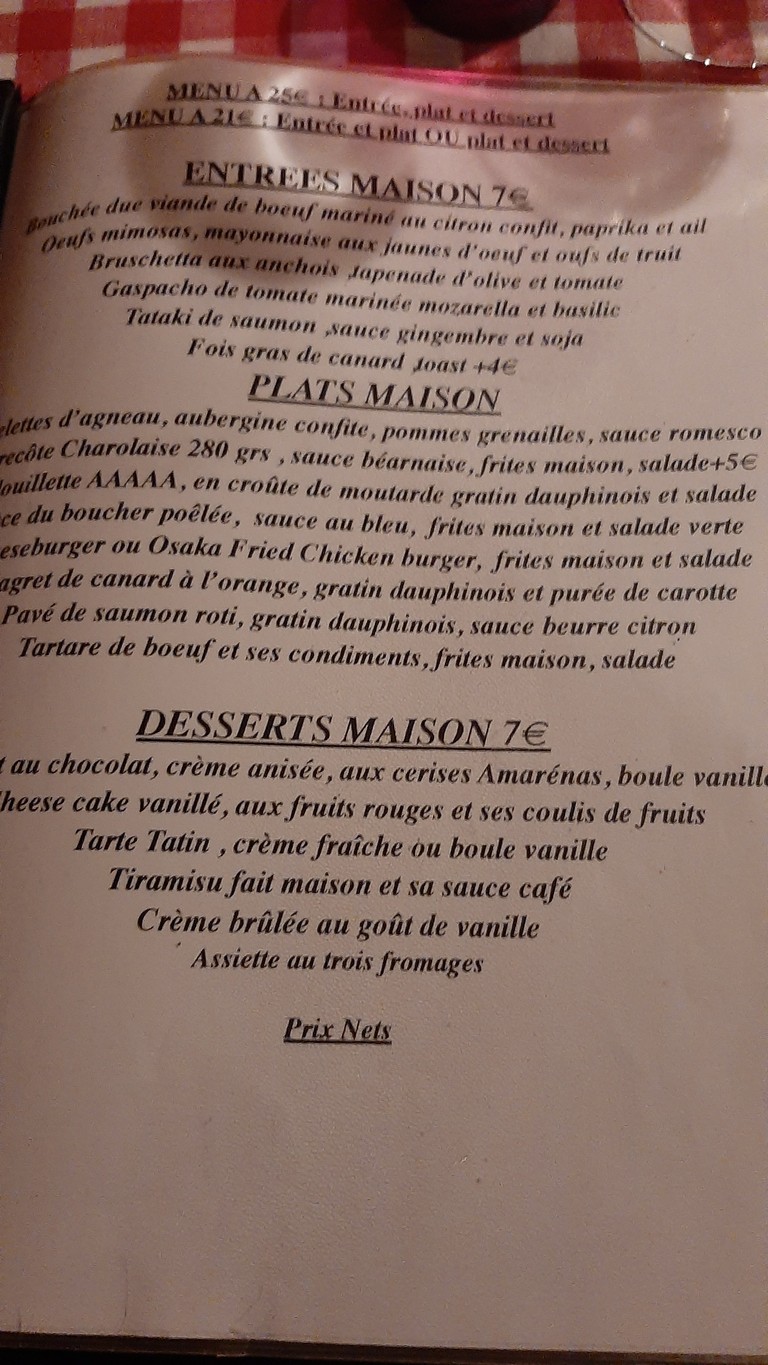 Les Sans Culottes menu 1