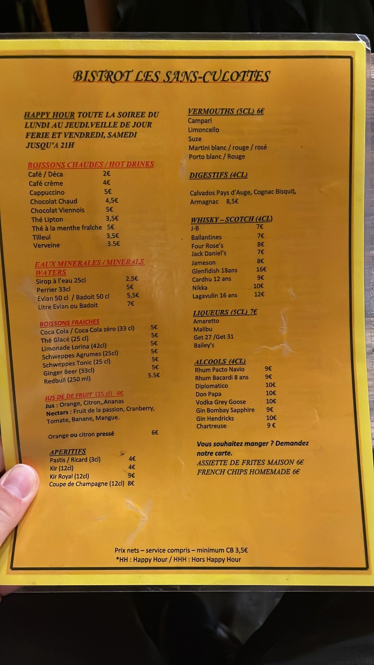 Les Sans Culottes menu 2