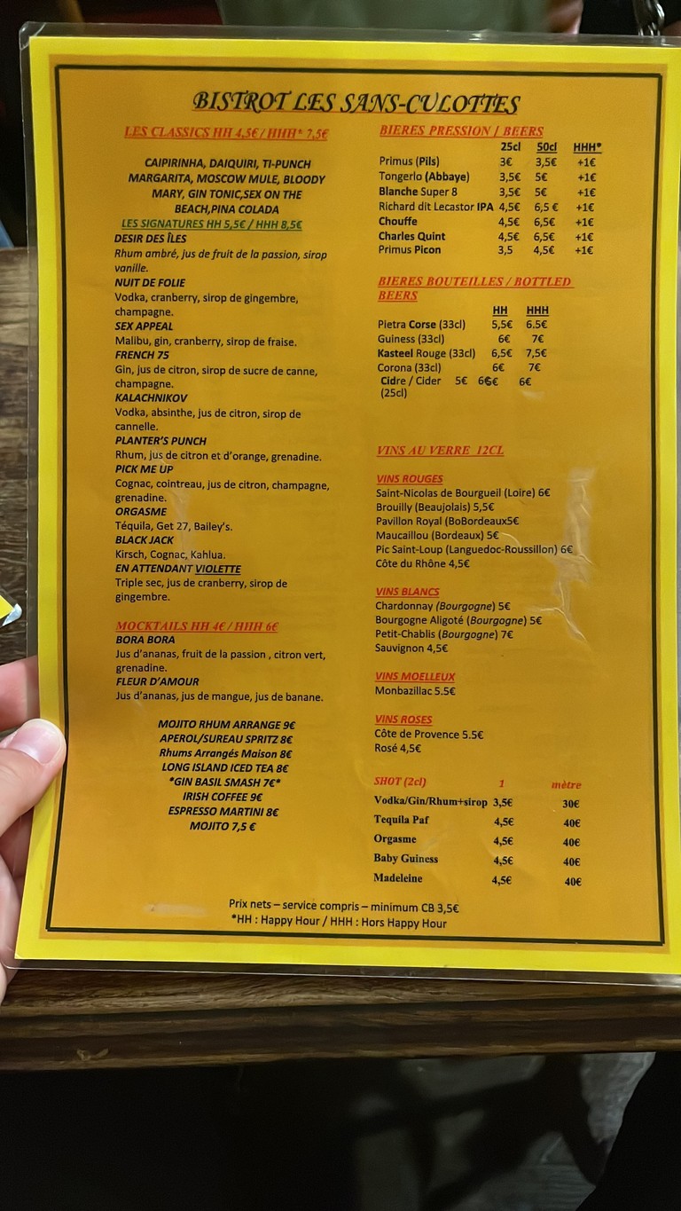 Les Sans Culottes menu 3