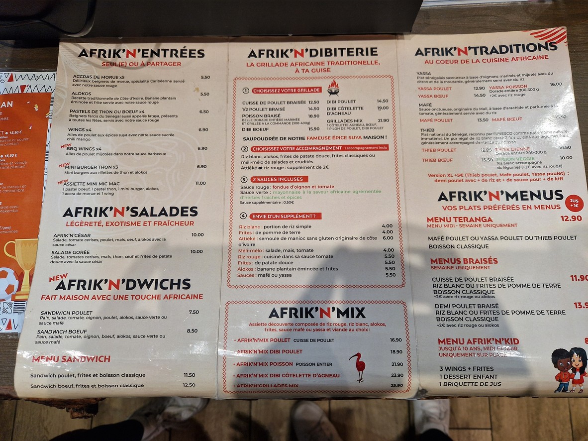 Afrik'N'Fusion Paris 20 menu 1