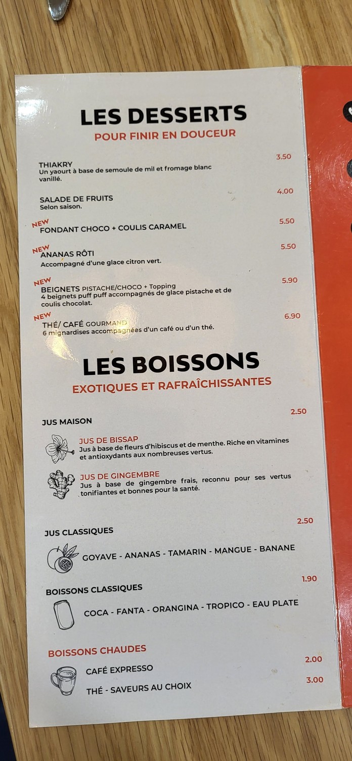 Afrik'N'Fusion Paris 20 menu 2