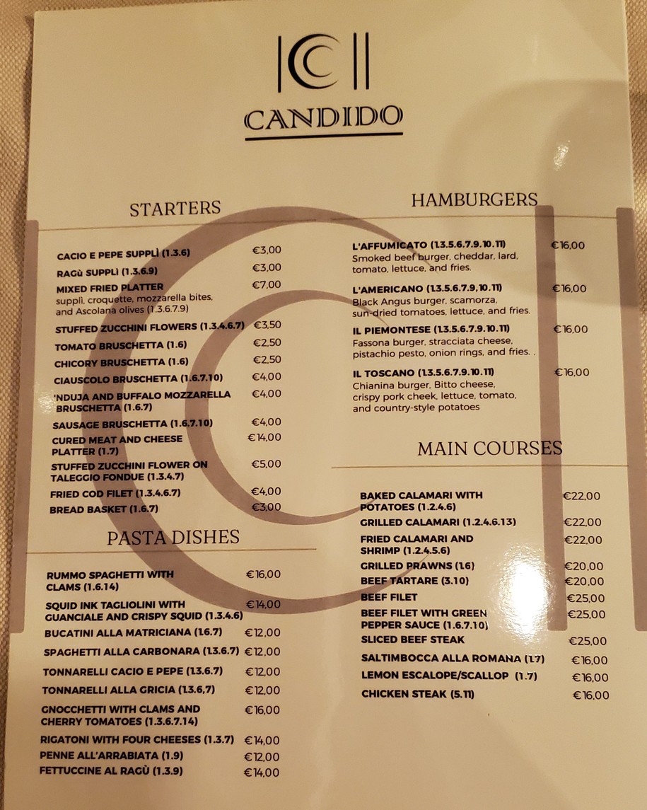 Candido Ristorante Pizzeria menu 2