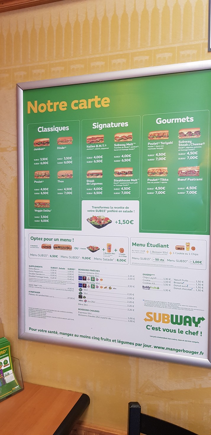 Subway menu 1