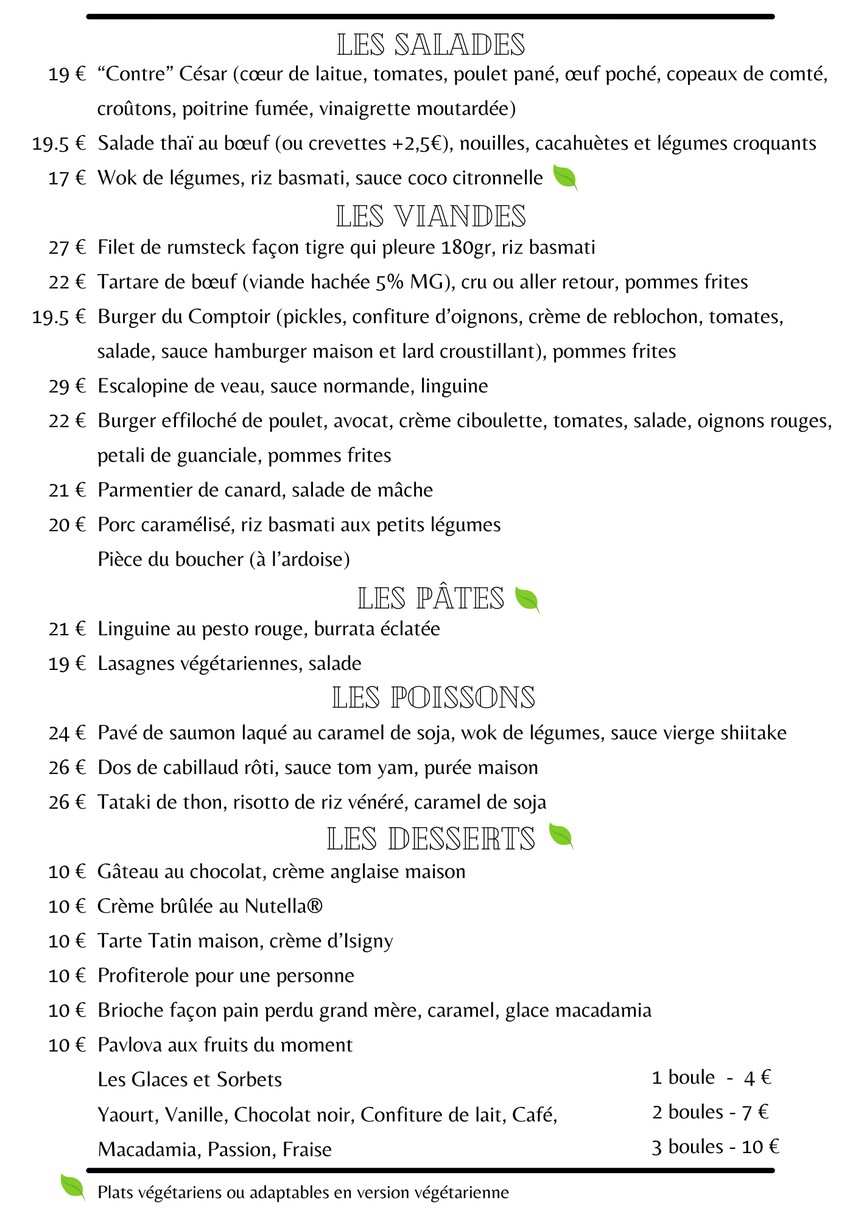 Le Grand Comptoir de Boulogne menu 1