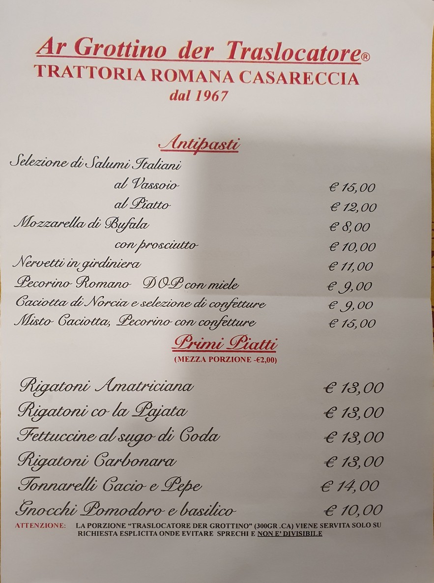 Ar Grottino der Traslocatore menu 1