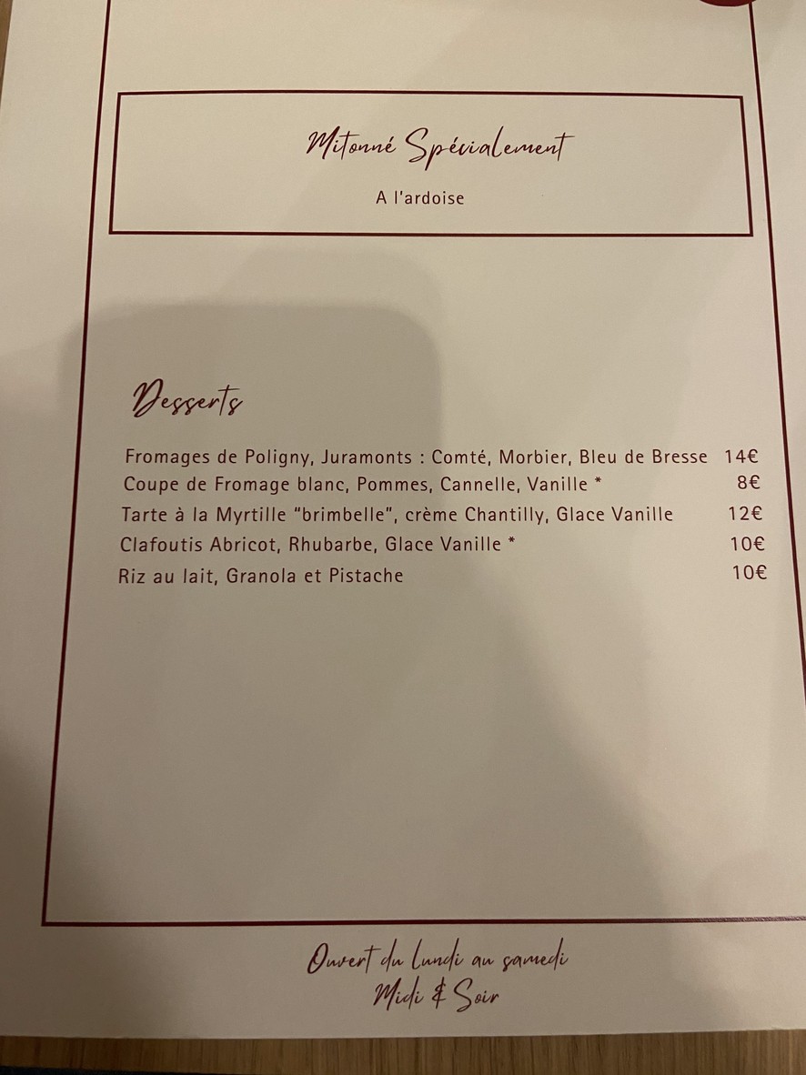 PIERRE BISTROT menu 2