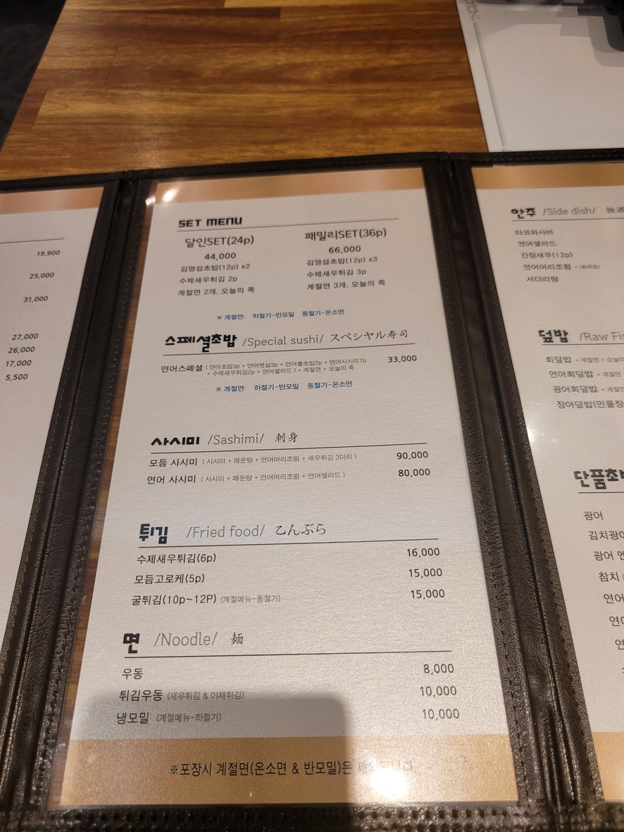 Kim, Young - Seob Sushi menu 1