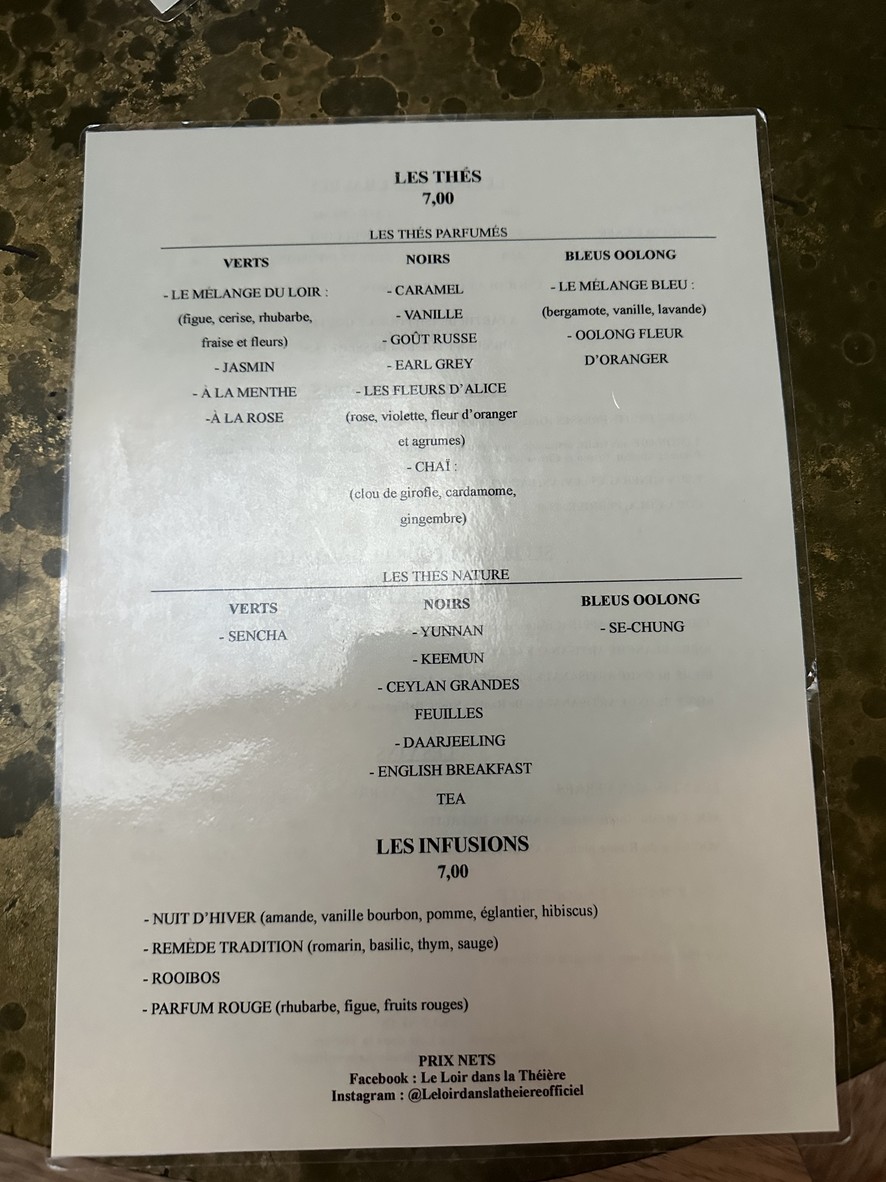 Le Loir dans La Théière menu 2