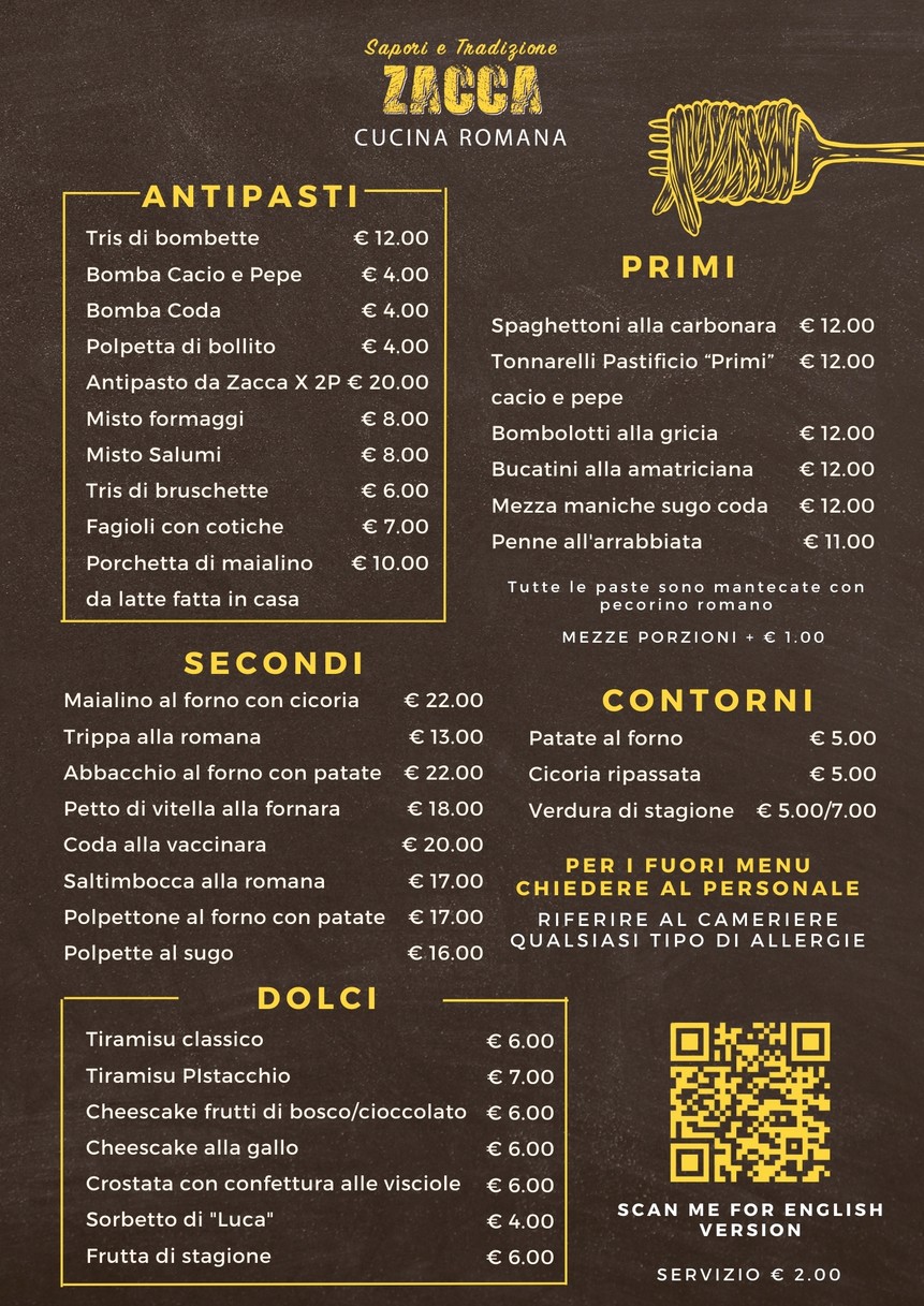 Trattoria da Zacca ar 20 menu 1