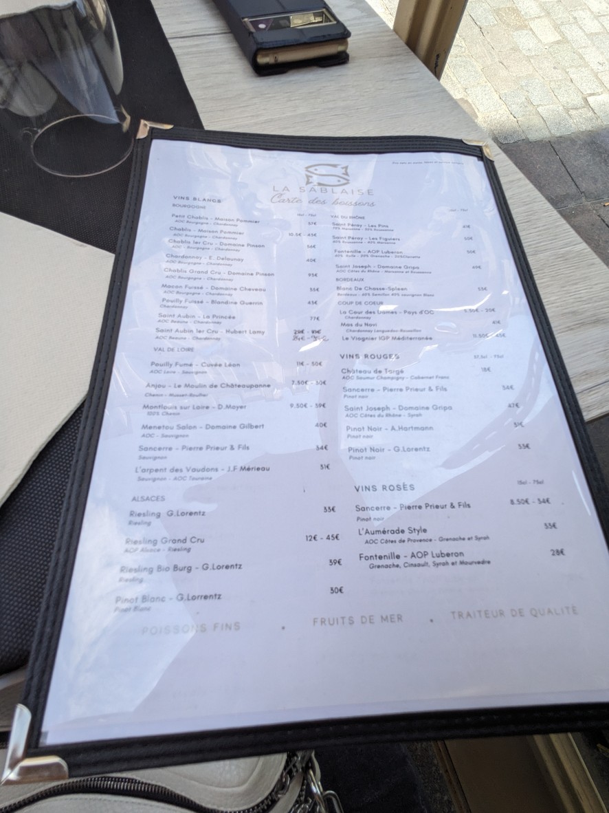 La Sablaise menu 2