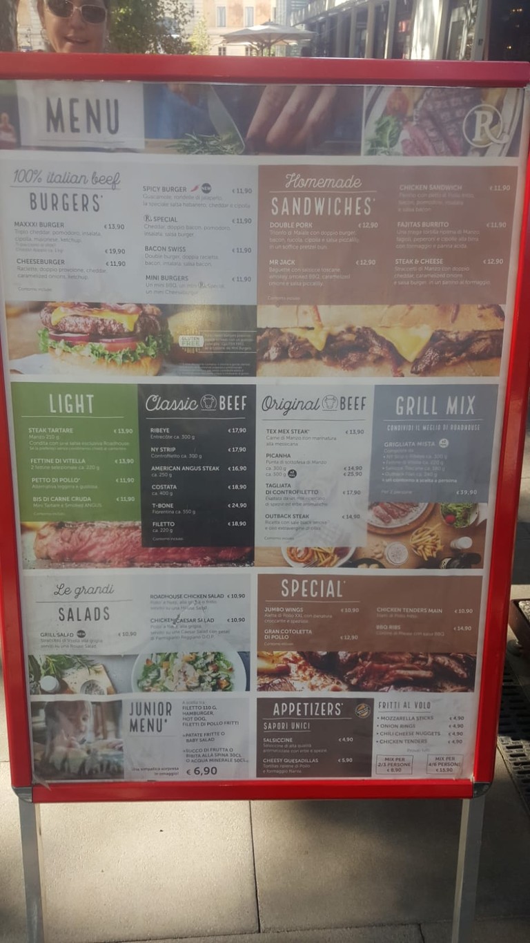 Roadhouse Restaurant Roma Testaccio menu 1