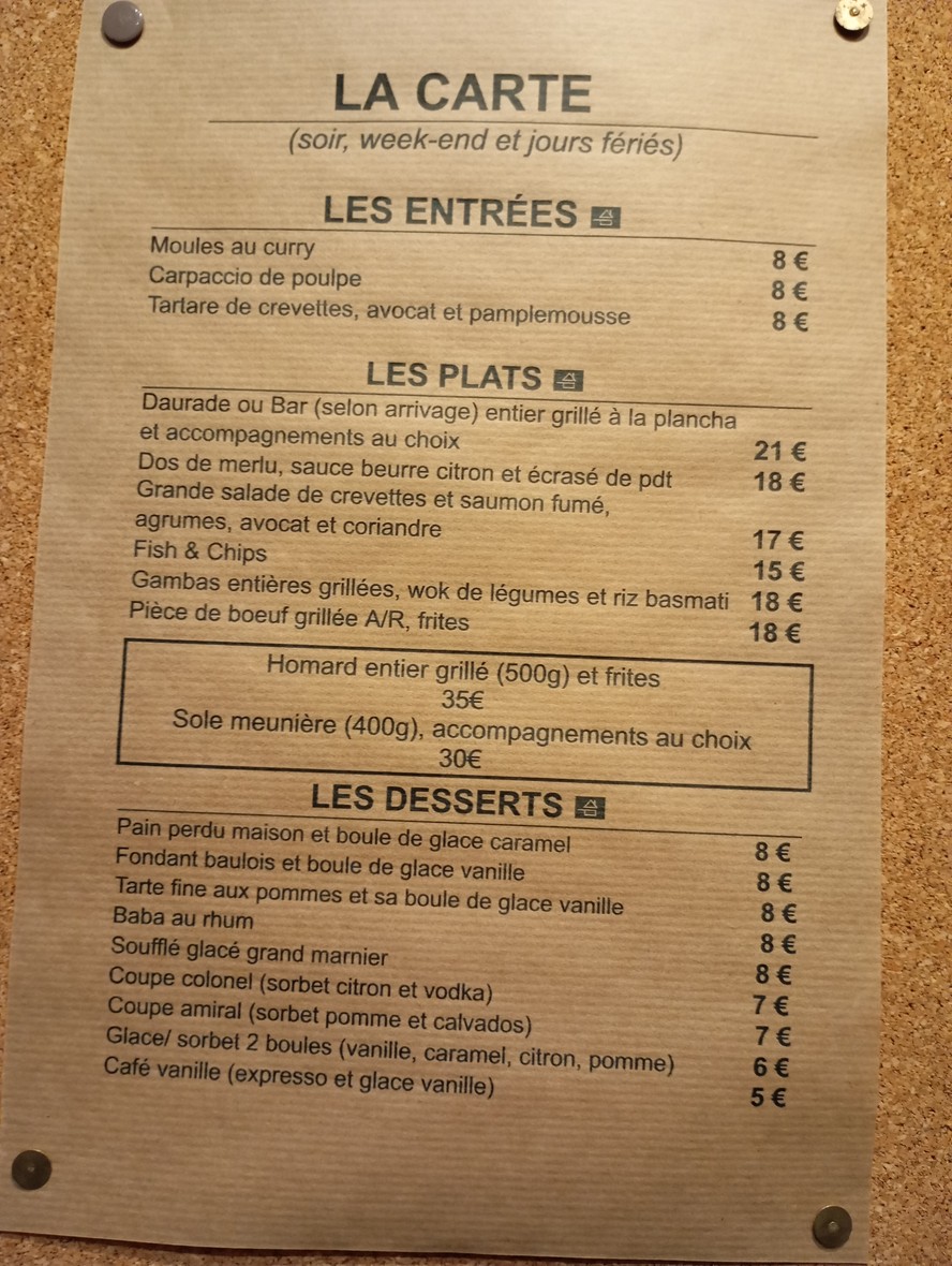 Bar à iode Saint Germain menu 1