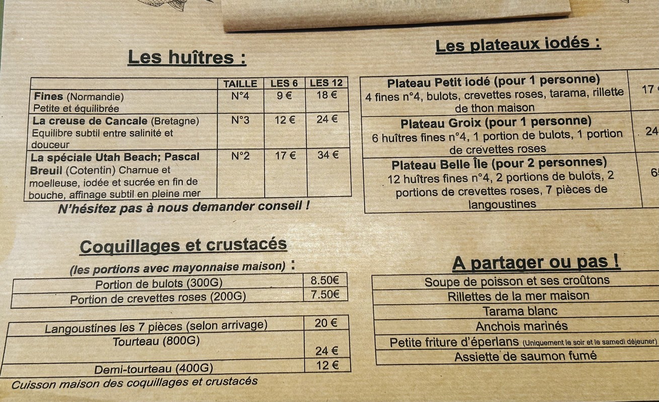 Bar à iode Saint Germain menu 3