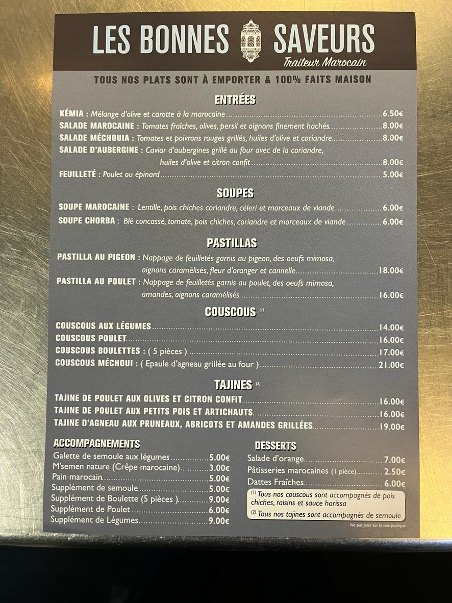 Les Bonnes Saveurs menu 1