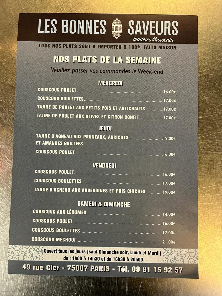 Les Bonnes Saveurs menu 2