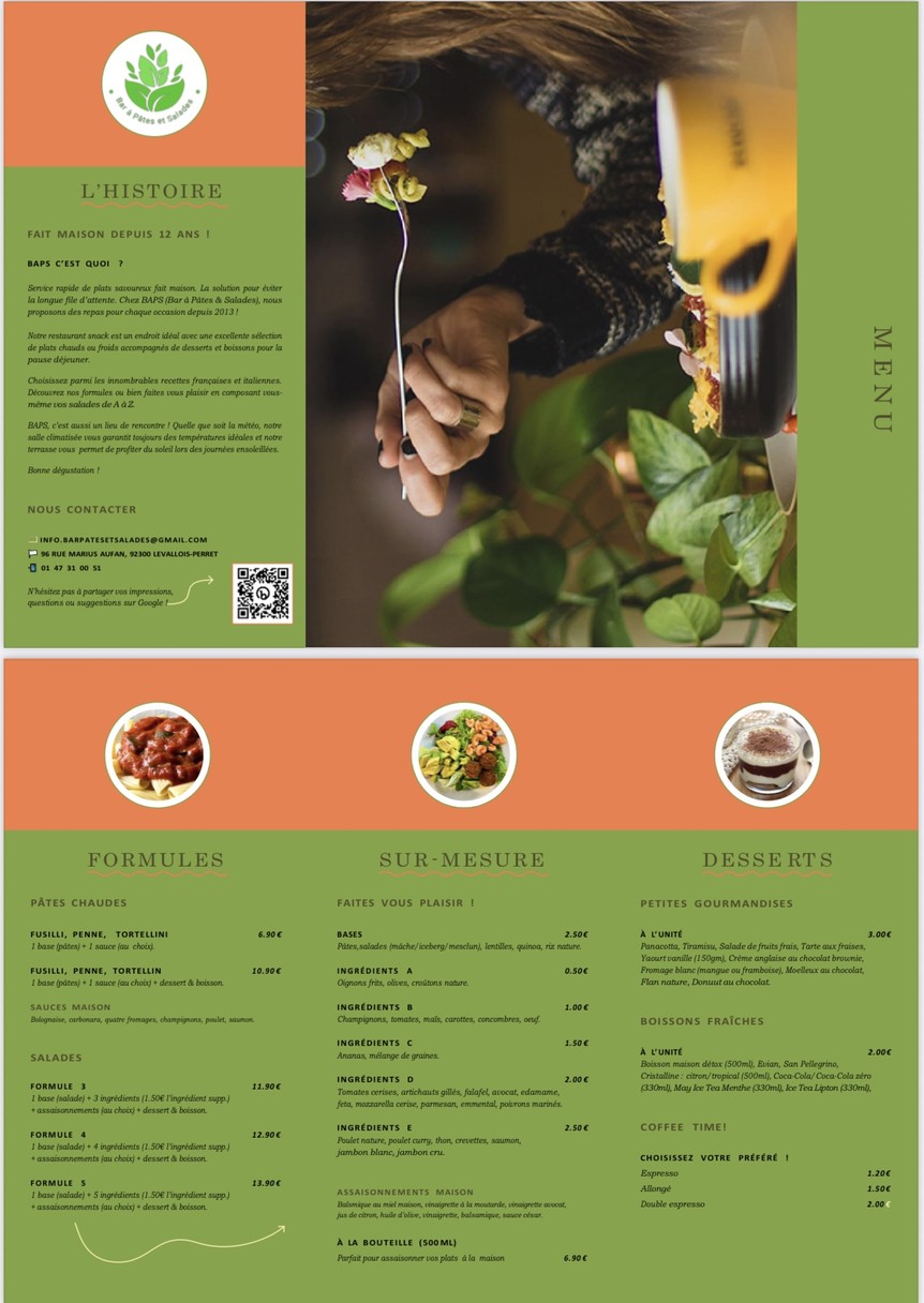 Bar à pâtes & salades Aufan menu 1