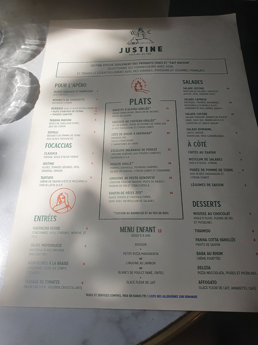 Justine menu 1