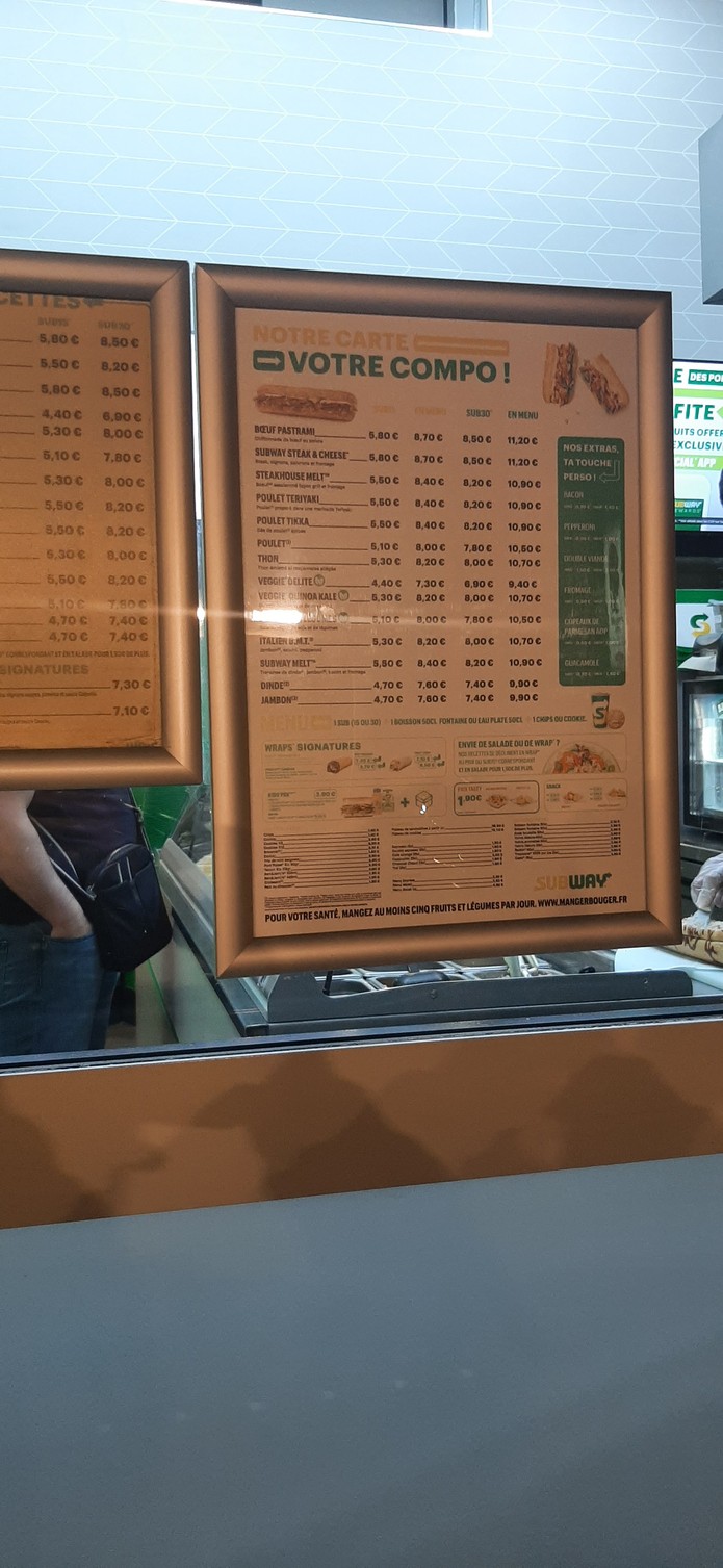 Subway menu 1