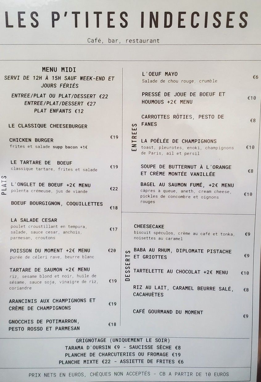Les Indécises menu 2