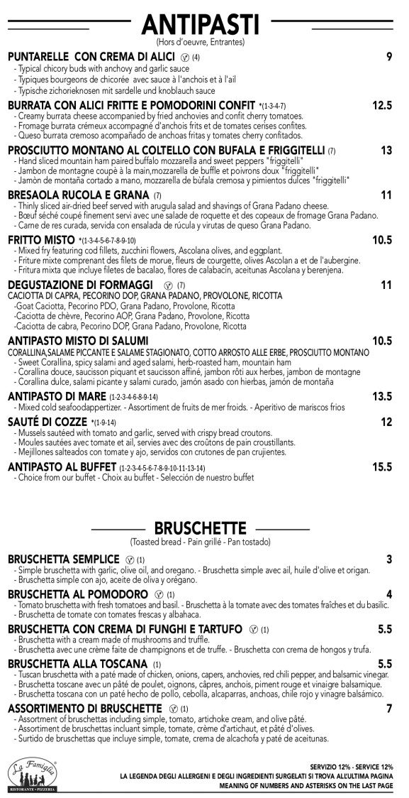 La Famiglia menu 1