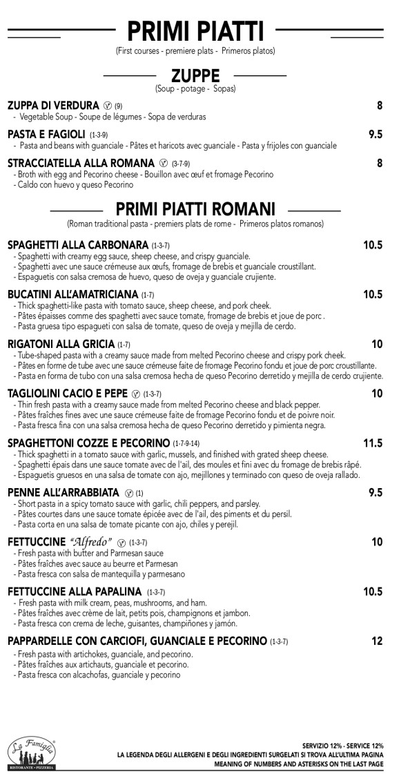 La Famiglia menu 2