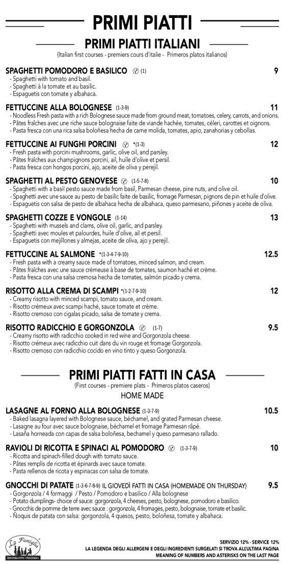 La Famiglia menu 3
