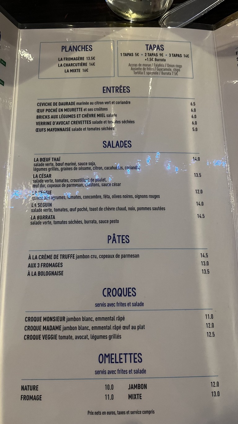 Auberge des Artistes menu 1