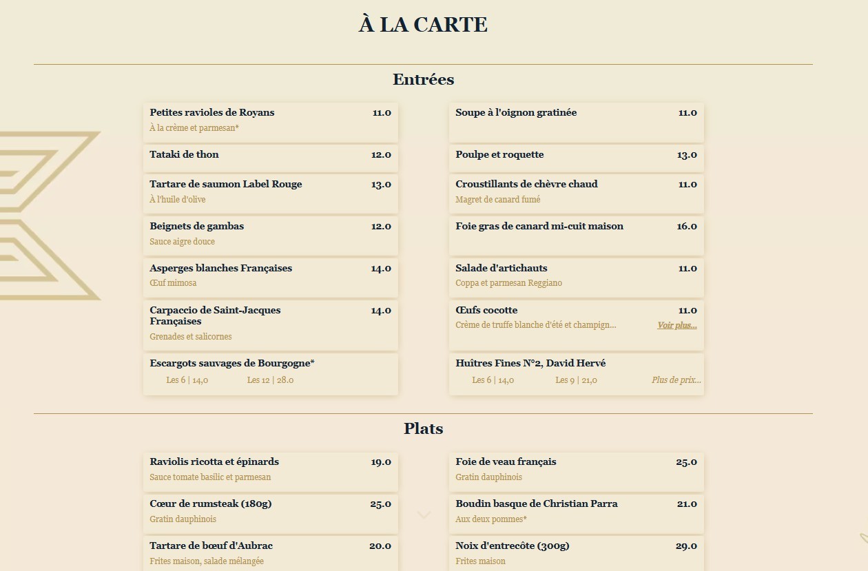 La Marine menu 1