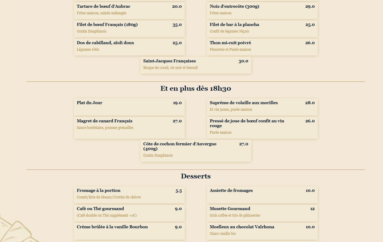La Marine menu 2