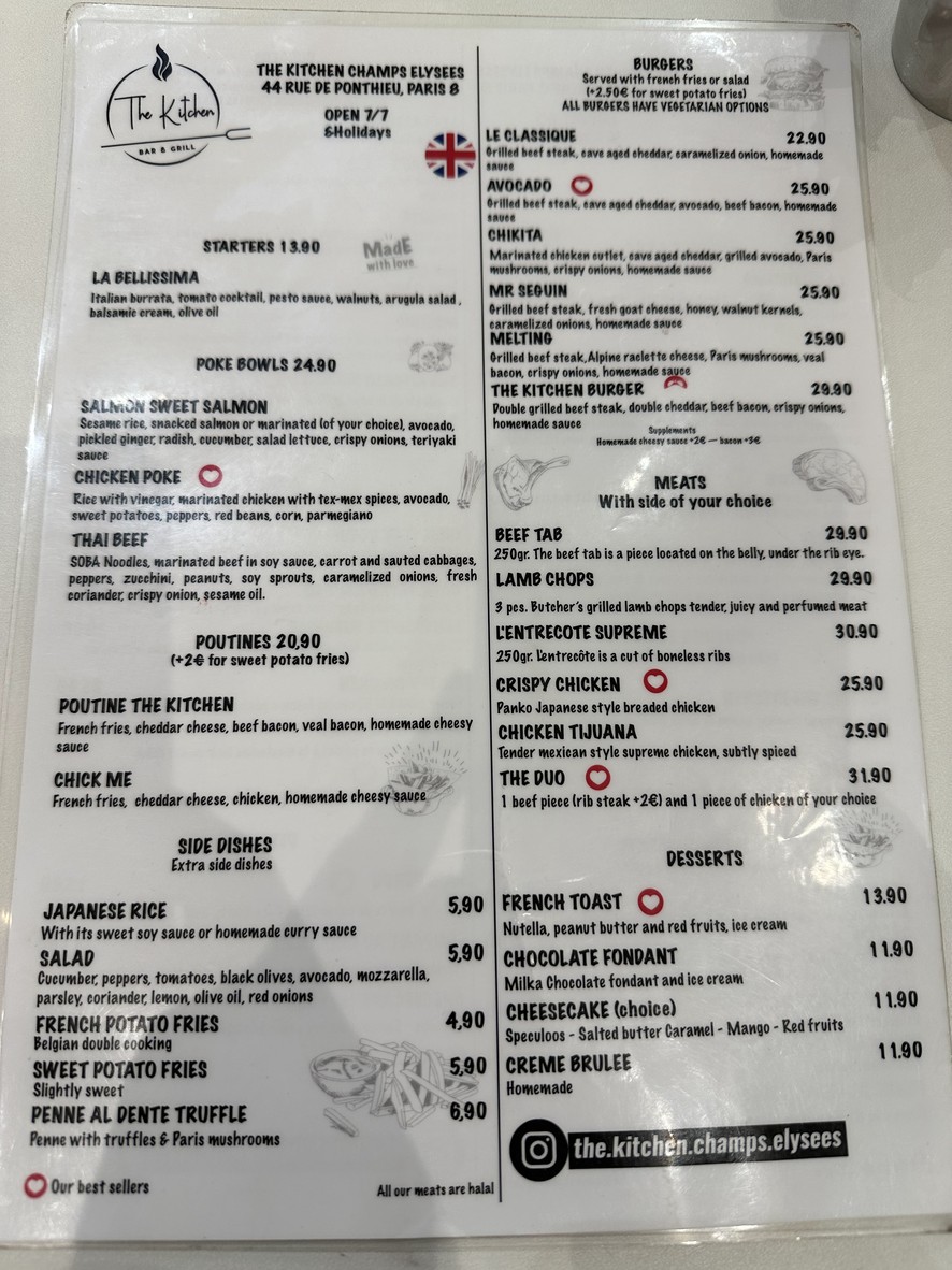 The Kitchen Champs-Elysees carne y hamburguesa carne a la parrilla menu 1