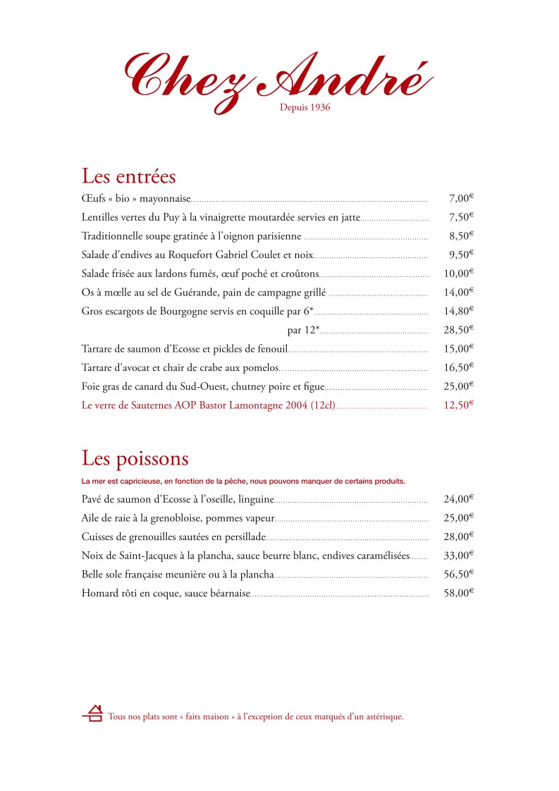 Chez André menu 1