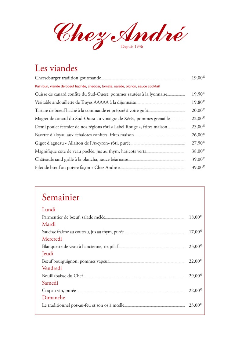 Chez André menu 2