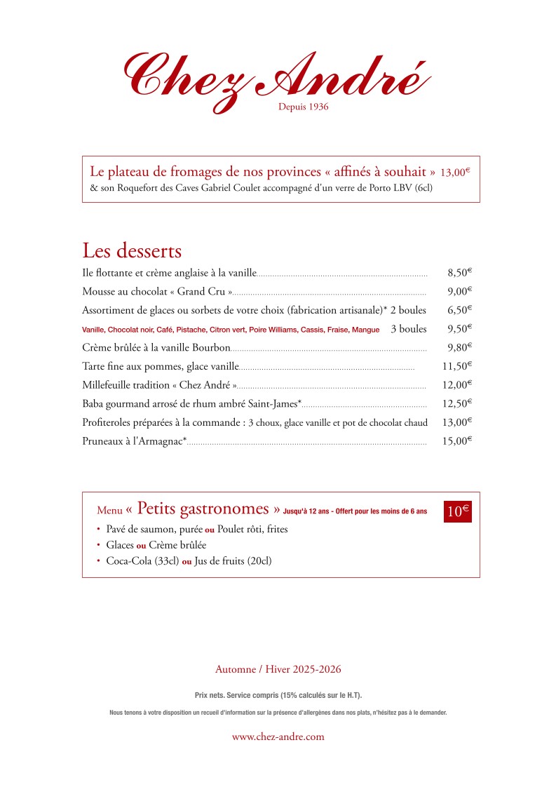 Chez André menu 3