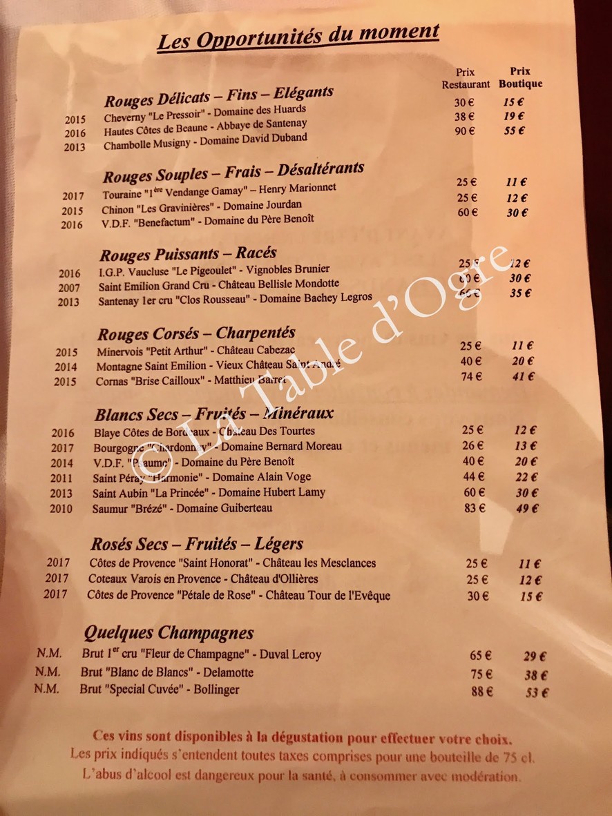 Caves Pétrissans menu 3