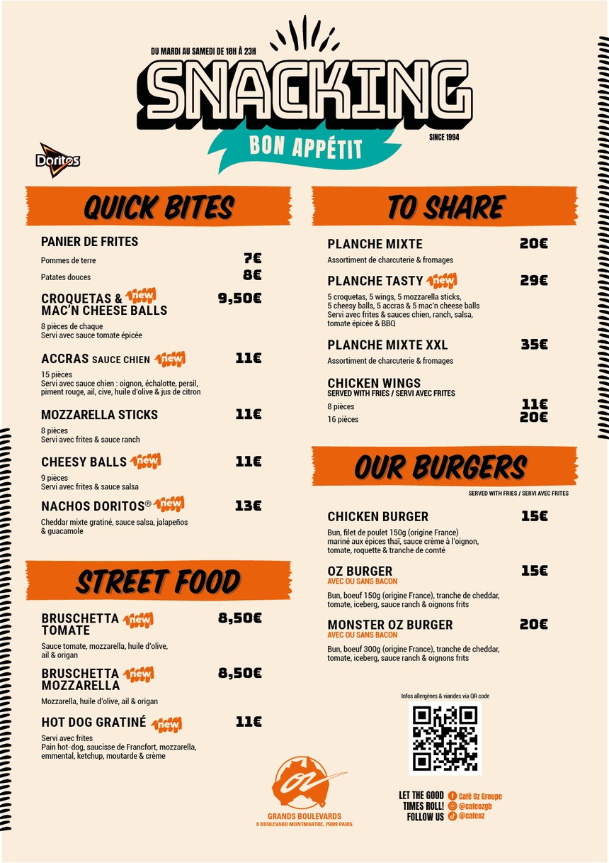 Café Oz Grands Boulevards - The Australian Bar menu 1