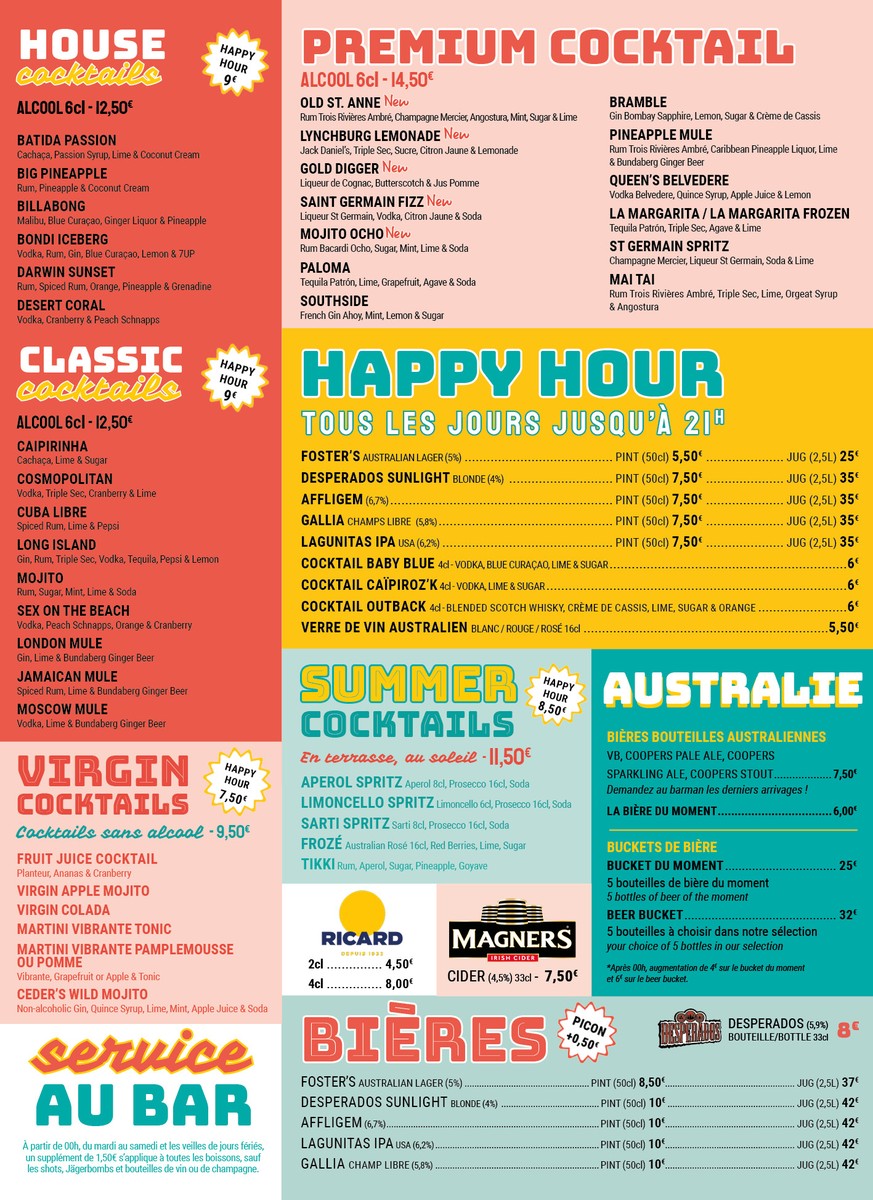 Café Oz Grands Boulevards - The Australian Bar menu 2