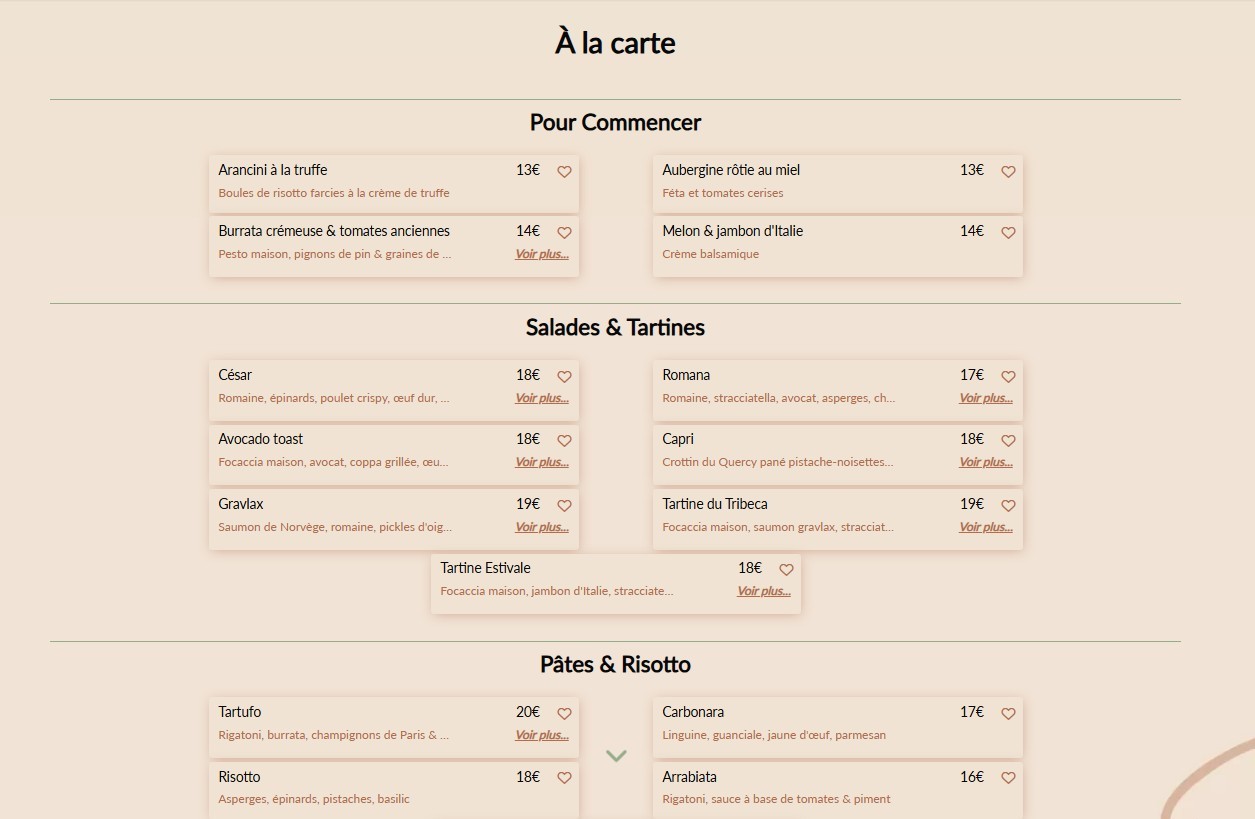 Tribeca menu 2