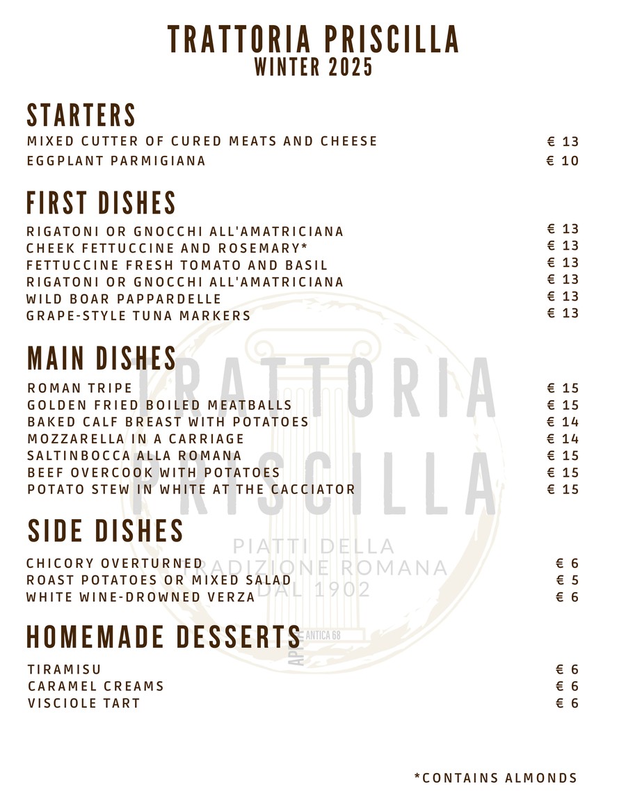 Trattoria Priscilla menu 1