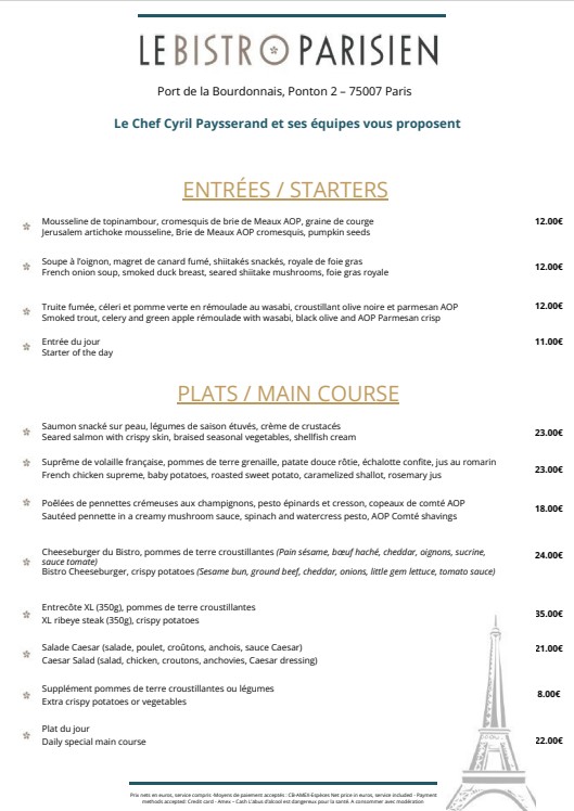 Le Bistro Parisien menu 1