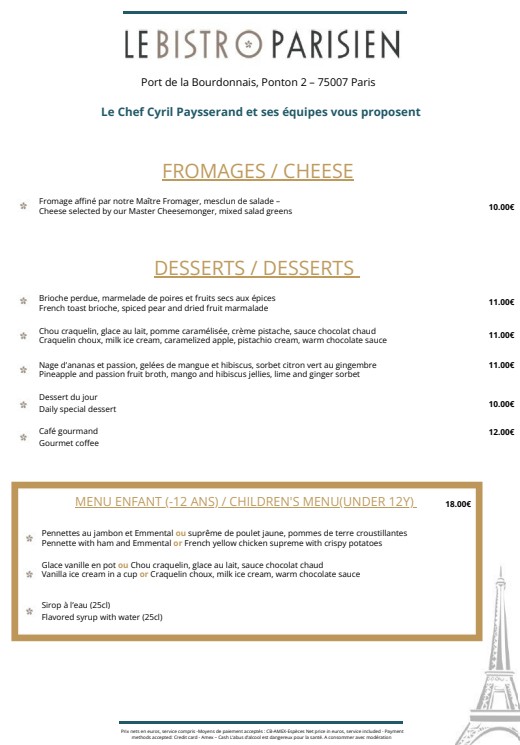 Le Bistro Parisien menu 2