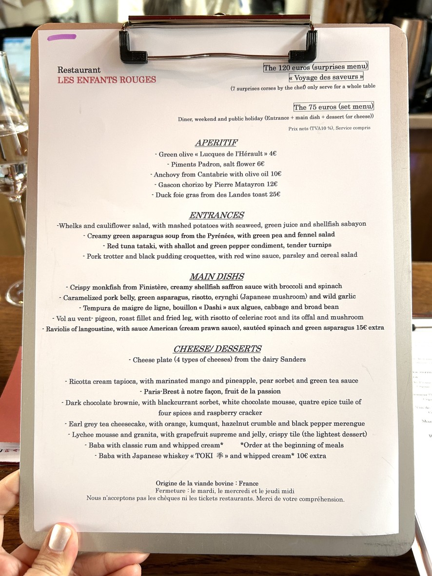 Les Enfants Rouges menu 1