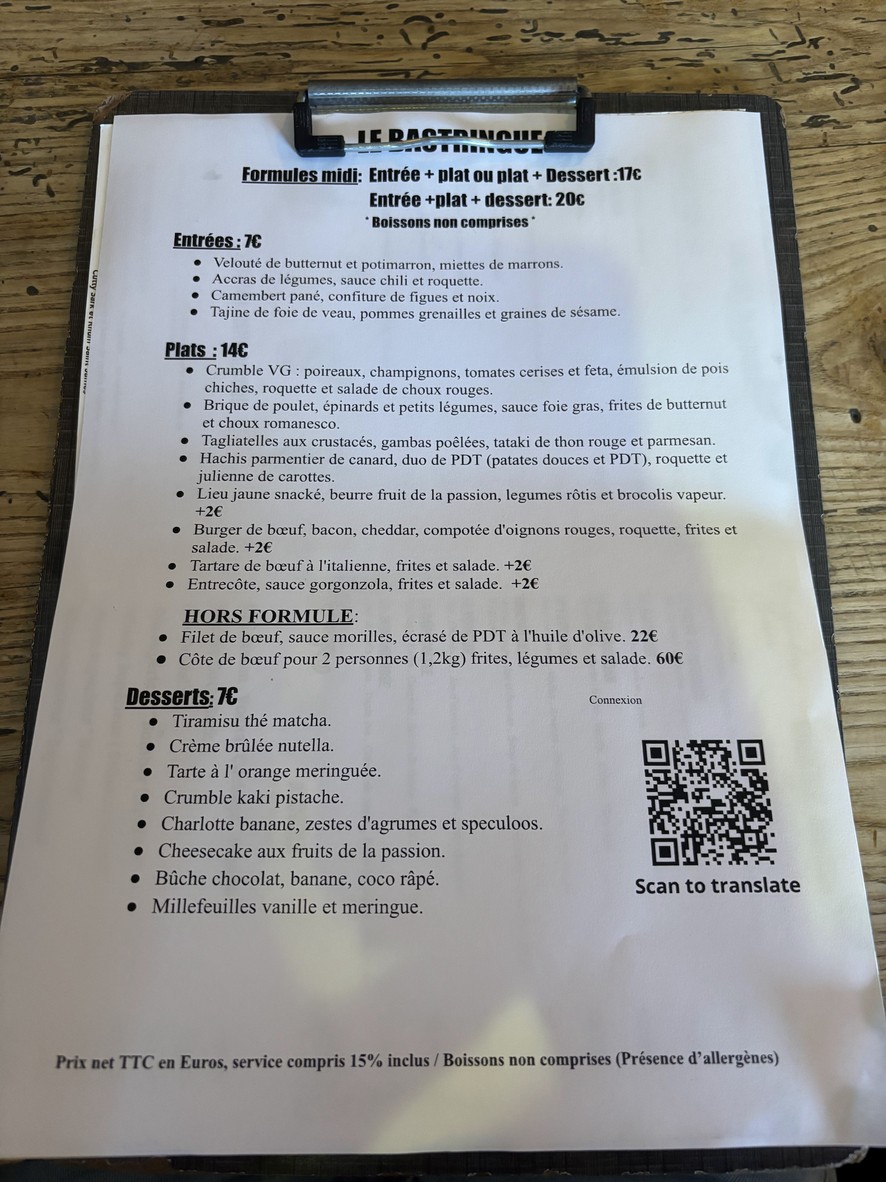 Le Bastringue menu 1