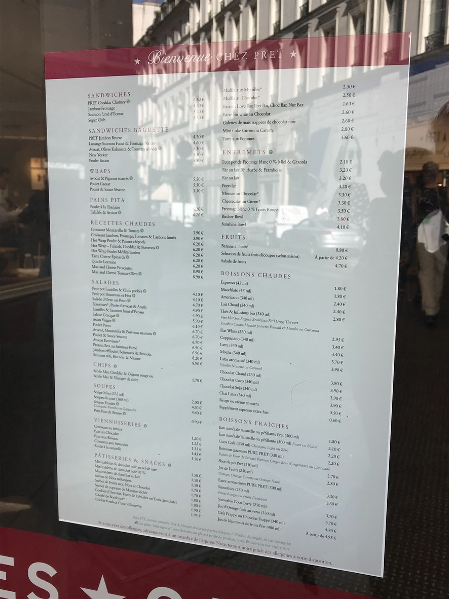 Pret A Manger Sèze menu 1